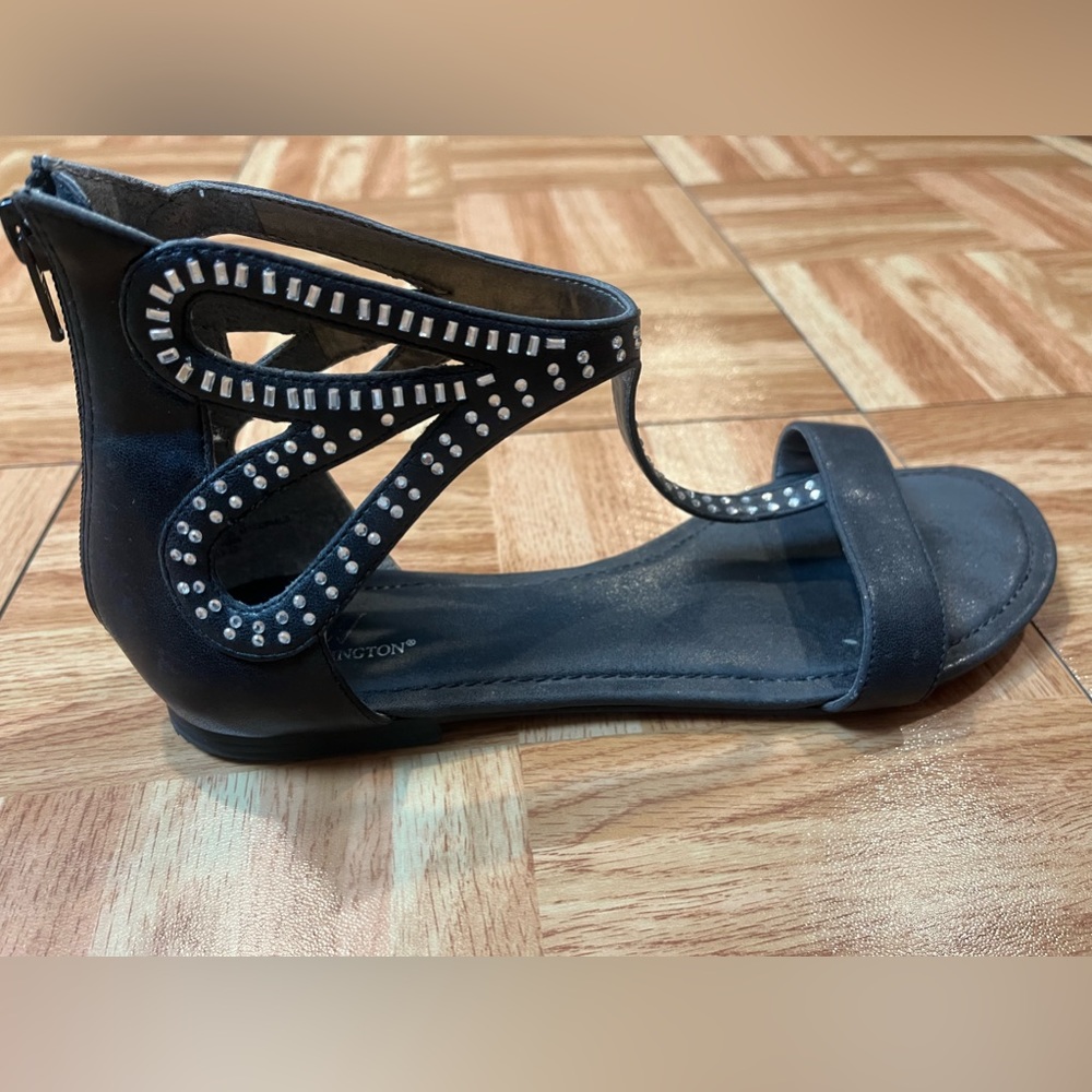 💲8️⃣ Worthington Flat Gladiator T Strap Sandals 9M Crystal Sparkles & Zippers